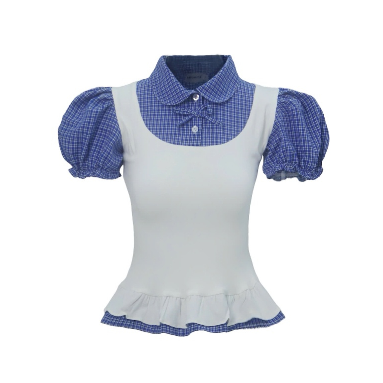 Áo Thun Phối Sơ Mi SAIGONESE Tay Phông Hoạ Tiết Caro Thun Cotton Form Chiết Eo Nữ - A05SP | BigBuy360 - bigbuy360.vn