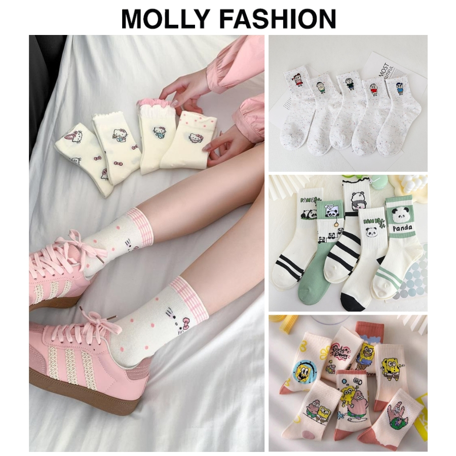 Set 5 đôi tất cổ trung họa tiết unisex – vớ thể thao nam nữ năng động Molly Fashion