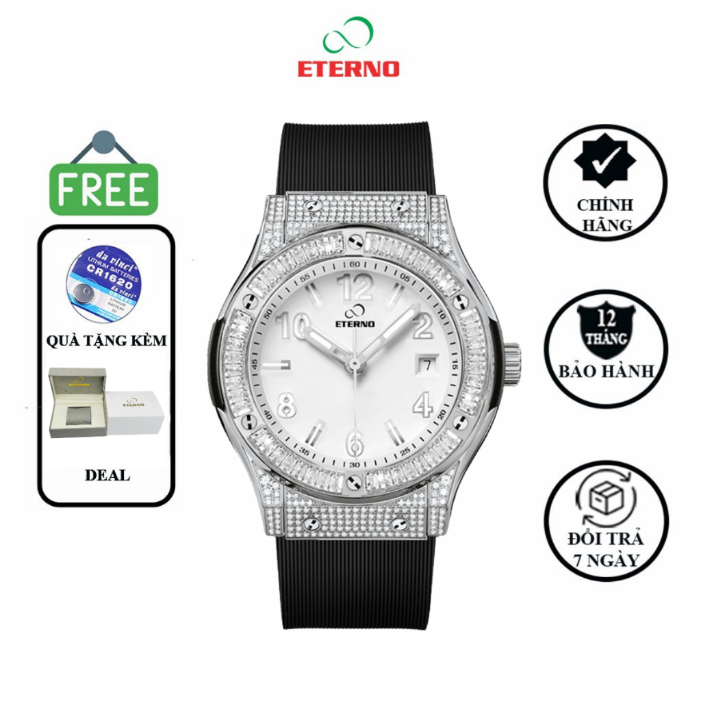 Đồng Hồ Nam - Thương Hiệu ETERNO E24-0041 Đính Đá Dạ Quang Mặt Kính chống trầy xước FULLBOX