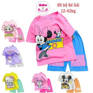   12-42kg Quần áo bé gái size đại in hình công chúa,kuromi dễ thương.Bộ thun cotton quần lửng cho bé đi chơi đi học - C47 