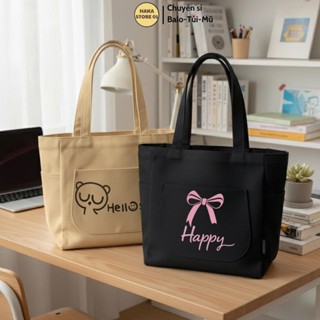 Túi tote vải canvas có khóa miệng ngăn phụ bên trong thời trang phong cách hàn quốc, Túi vải đeo vai đựng đồ đa năng