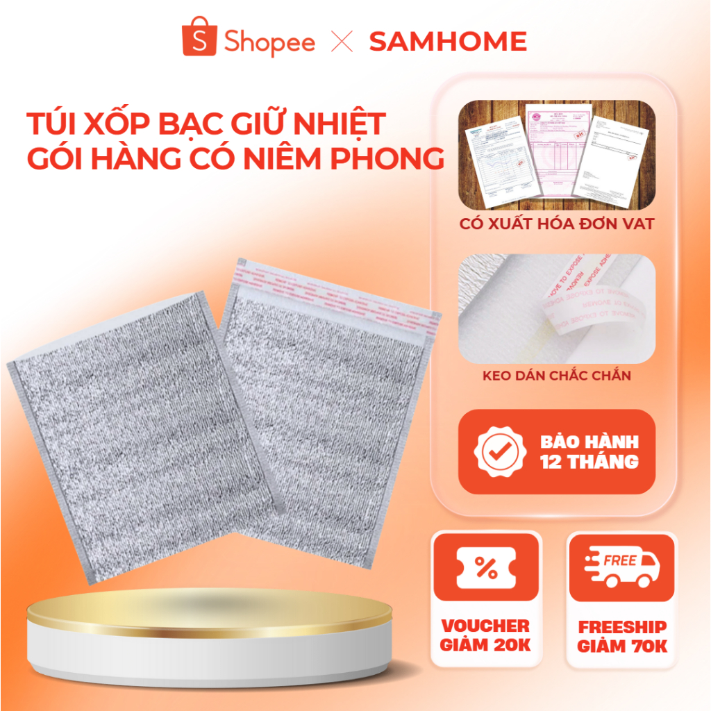 Túi Xốp Bạc Giữ Nhiệt Samhome Niêm Phong Bảo Quản Thực Phẩm, Túi Giữ Nhiệt Gói Hàng, Túi Xốp Gói Hàng  An Toàn