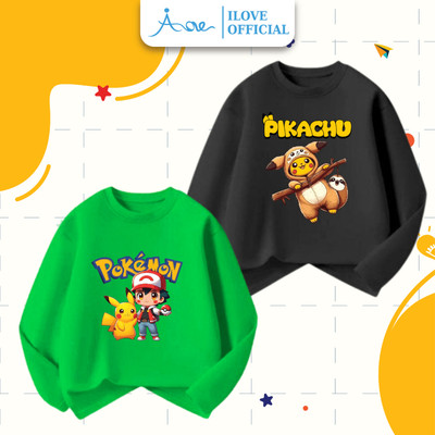 [HÀNG MỚI VỀ] AORE-Áo Thun DÀI TAY Pikachu, Áo dài tay hình Pokemon, Áo Thu Đông cho bé trai đi học, đi chơi 8-35kg