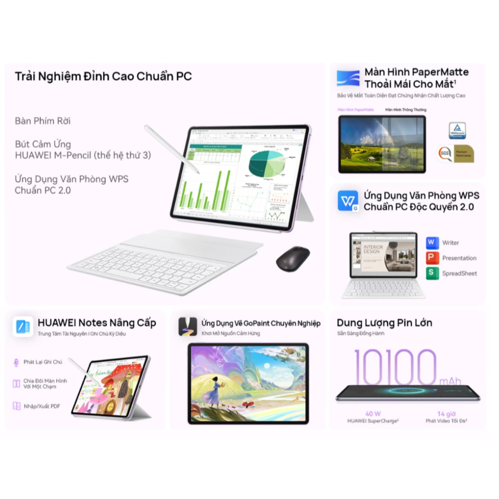 [NEW] Máy tính bảng HUAWEI MatePad 11.5 PaperMatte Mới 8+256GB | Hiệu Suất Như PC | Pin 10.100 mAh | Sạc Nhanh 40W | BigBuy360 - bigbuy360.vn
