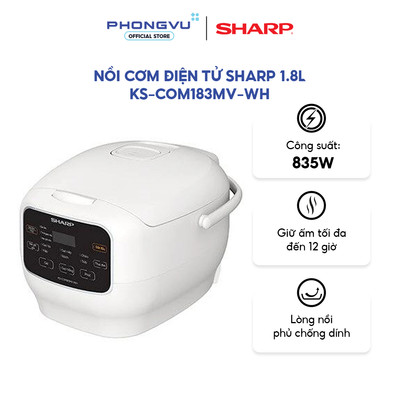 Nồi Cơm Điện Tử Sharp 1.8L KS-COM183MV-WH - Công Nghệ Nấu 3D, 10 Chế Độ Nấu - Bảo Hành 12 Tháng