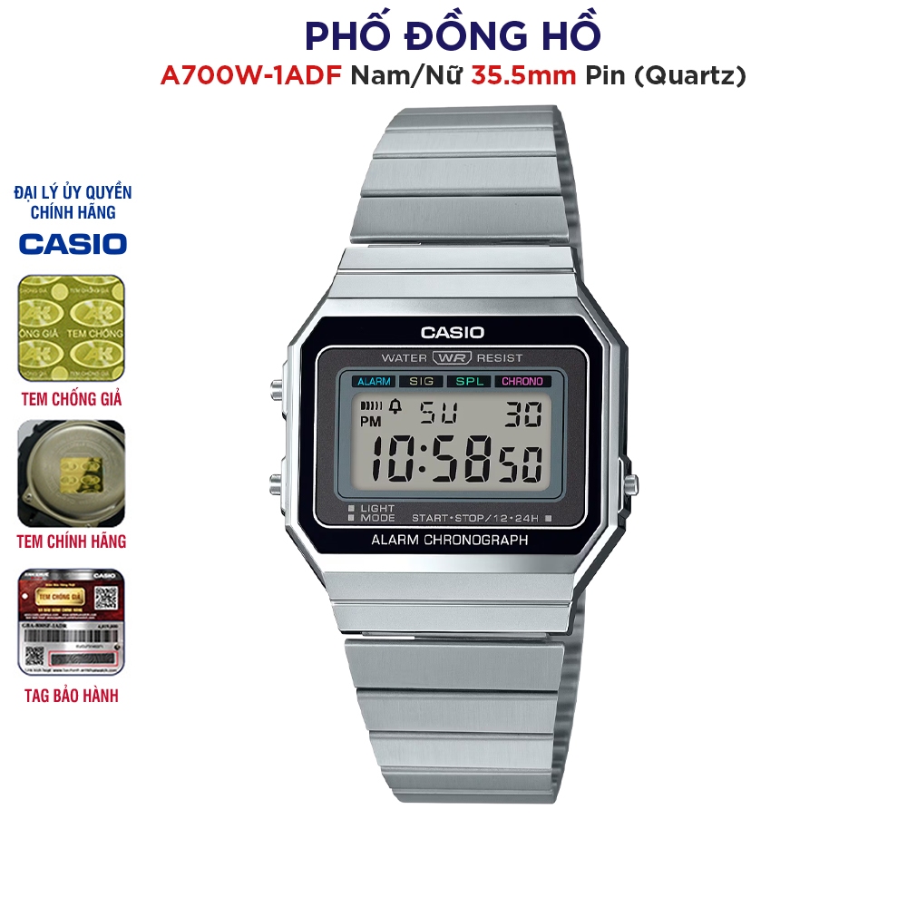 Đồng hồ unisex dây kim loại Casio Anh Khuê A700W-1ADF