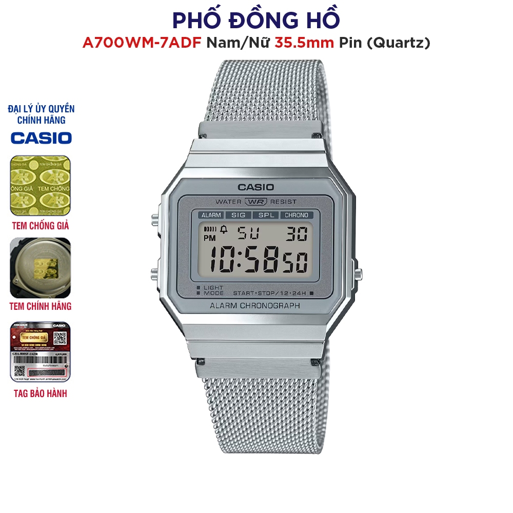 Đồng hồ unisex dây kim loại Casio Anh Khuê A700WM-7ADF