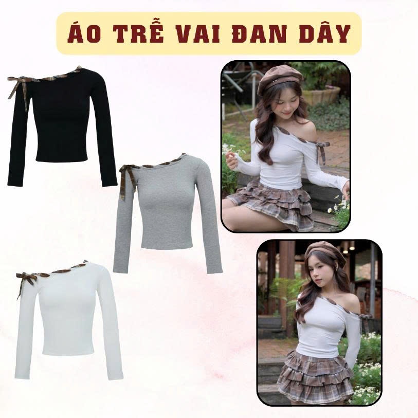 Áo Thun SAIGONESE Thiết Kế Trễ Vai Đan Dây Form Ôm Tay Dài Có Chiết Eo - A09SP | BigBuy360 - bigbuy360.vn