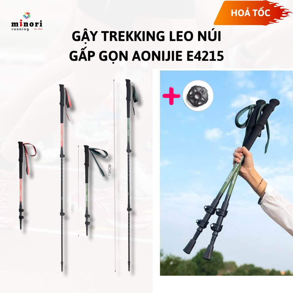 Gậy leo núi rút gọn, hợp kim nhôm chính hãng Aonijie E4215 bền nhẹ cho leo núi hiking trekking