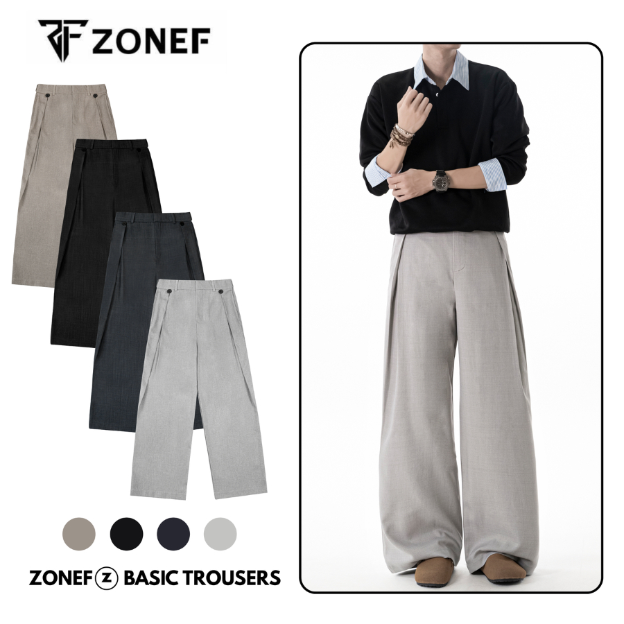 Quần Âu Nam Ống Rộng Có Sidetab Tùy Chỉnh ZONEF STUDIO Chất Vải Xước Hàn, Quần Ống Suông Xếp Ly Unis