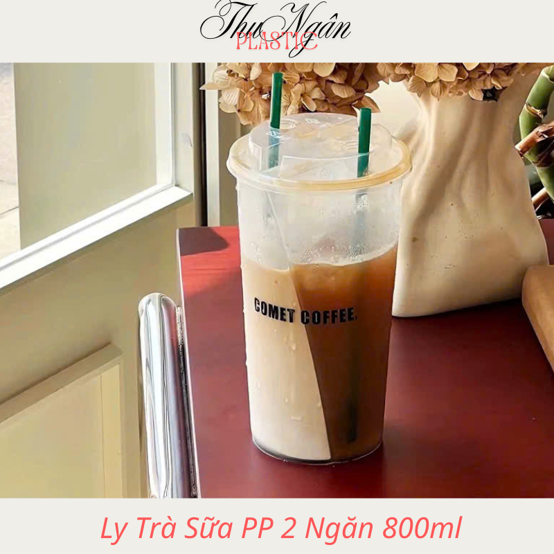 SET 10 Bộ ly 2 ngăn, cốc nhựa cứng 2 ngăn, ly nhựa trà sữa 2 ngăn bao gồm nắp có thể tái sử dụng
