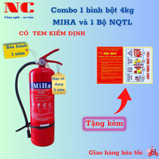   CÓ TEM KIỂM ĐỊNH  Combo 1 bình chữa cháy bột ABC 4kg và BỘ NỘI QUY TIÊU LỆNH tặng kèm móc treo bình bình cứu hoả 4kg 