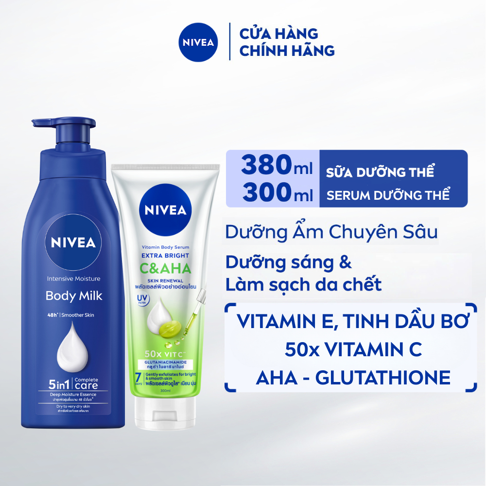 Bộ 2 Sữa Dưỡng Thể NIVEA Dưỡng Ẩm Chuyên Sâu (380 ml) & Tinh Chất Dưỡng Thể NIVEA Vitamin C&AHA (300