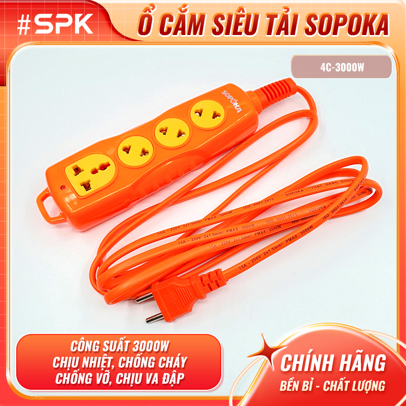 SOPOKA Ổ Cắm Điện 4 Lỗ Chéo 3000W 4C-3000W Chịu Nhiệt Và Chịu Va Đập 3 m / 5 m