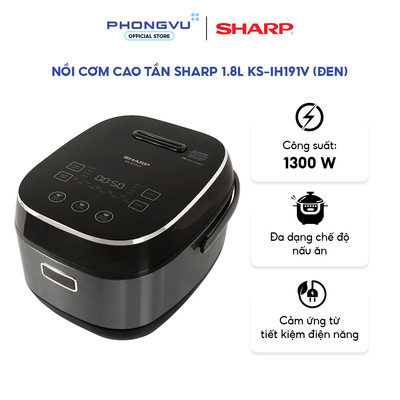 Nồi Cơm Điện Cao Tầng Sharp KS-IH191V-BK (1.8L) - Công Nghệ IH 1300W, Lòng Nồi 7 Lớp - Bảo Hành 12T