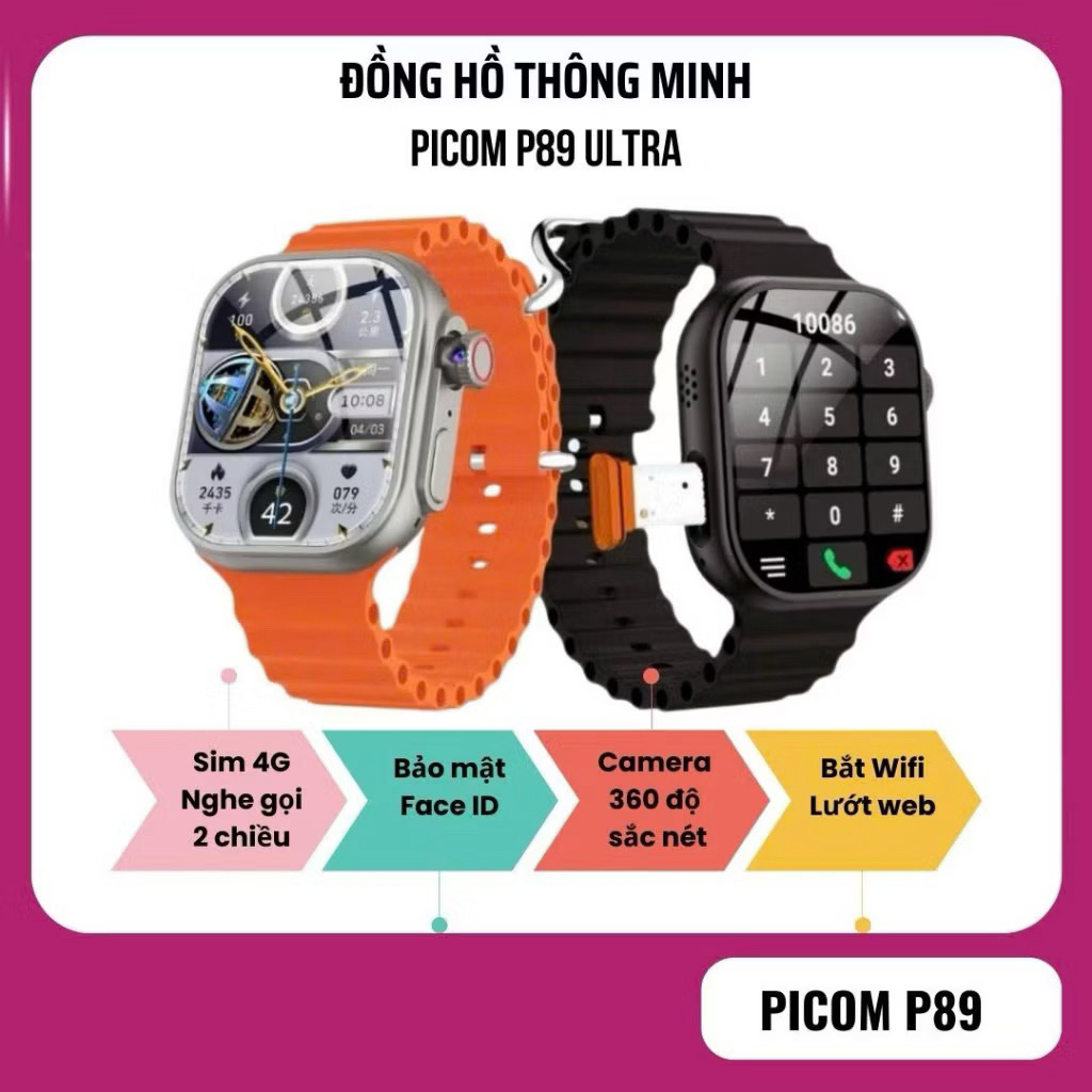 Đồng hồ thông minh Picom P89 Đồng hồ lắp sim nghe gọi lướt titok fb, youtube ,...