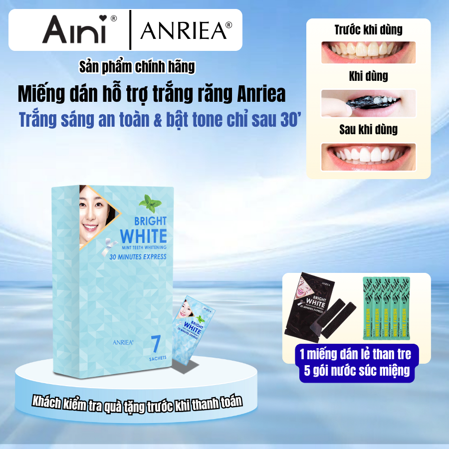 Hộp miếng dán hỗ trợ trắng răng bạc hà phiên bản nâng cấp ANRIEA – giải pháp trắng răng tiện lợi nga