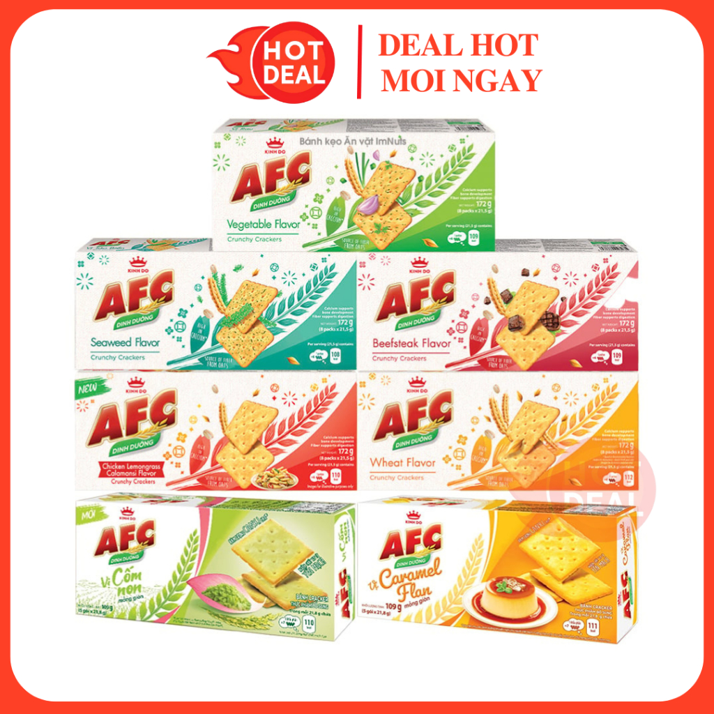 [ĐỦ VỊ] Bánh Cracker AFC Kinh Đô 6 Loại Thảo Mộc/Rau Cải/Gà Sả Tắc/Lúa Mì/Cốm Non/Tảo Biển/Caramel