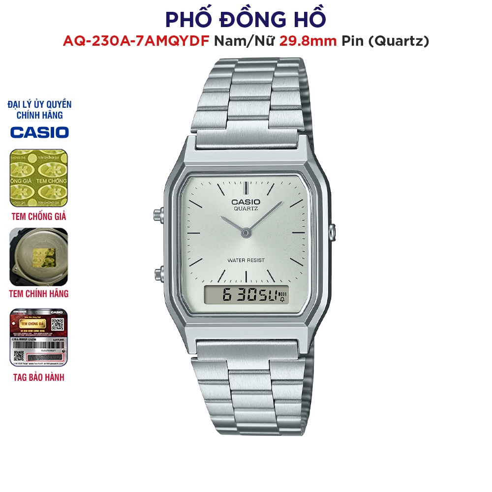 Đồng hồ unisex dây kim loại Casio Anh Khuê AQ-230A-7AMQYDF