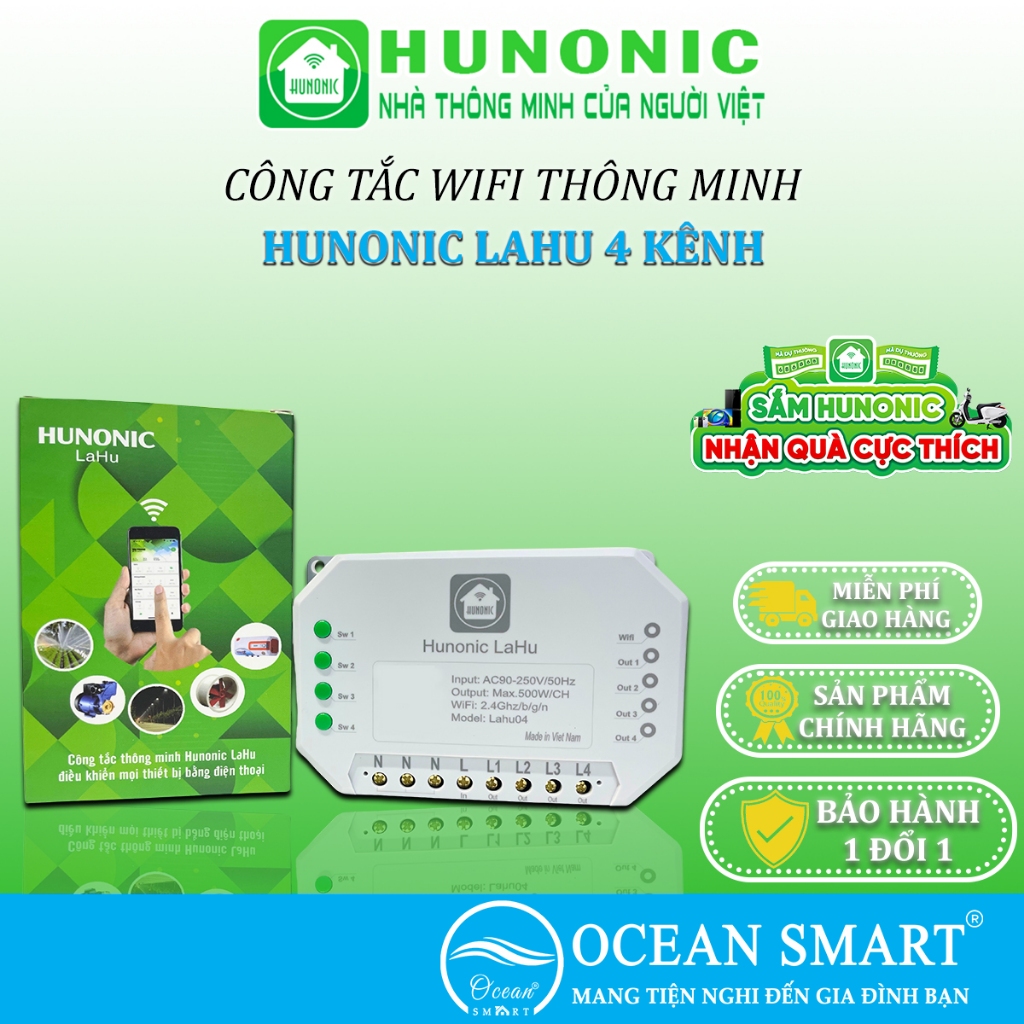 Công Tắc Wifi Lahu, Công Tắc Hẹn Giờ Không Cần Internet RTC Hunonic, Công Suất Lên Đến 4000W - LAHU
