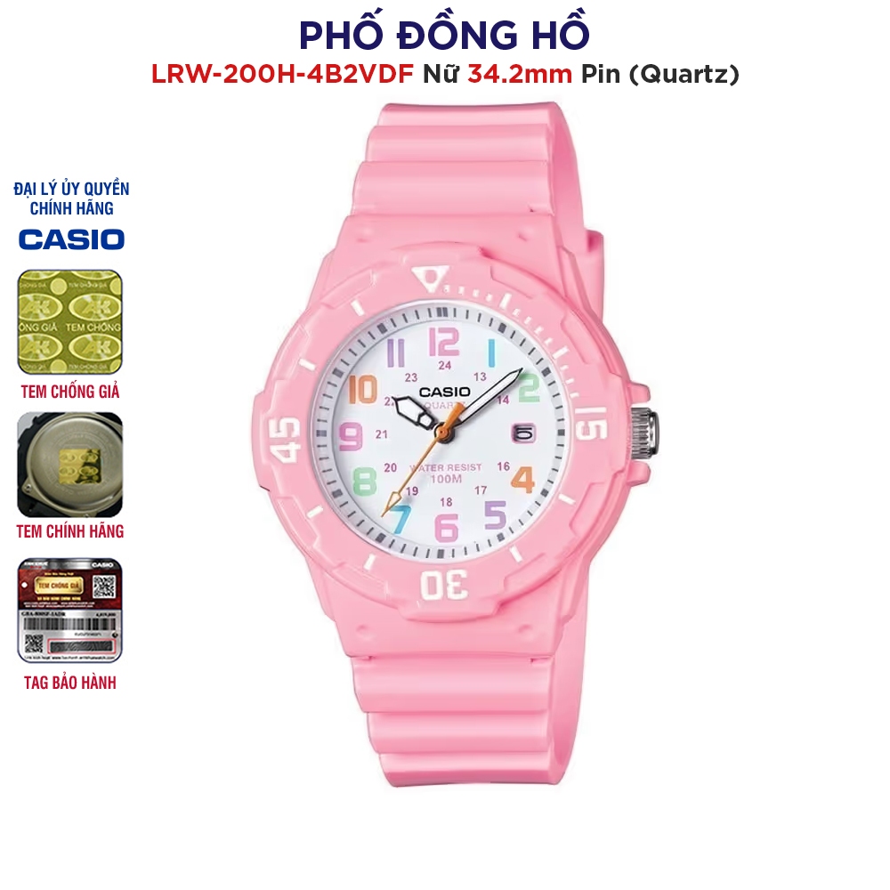 Đồng hồ nữ dây nhựa Casio chính hãng Anh Khuê LRW-200H-4B2VDF