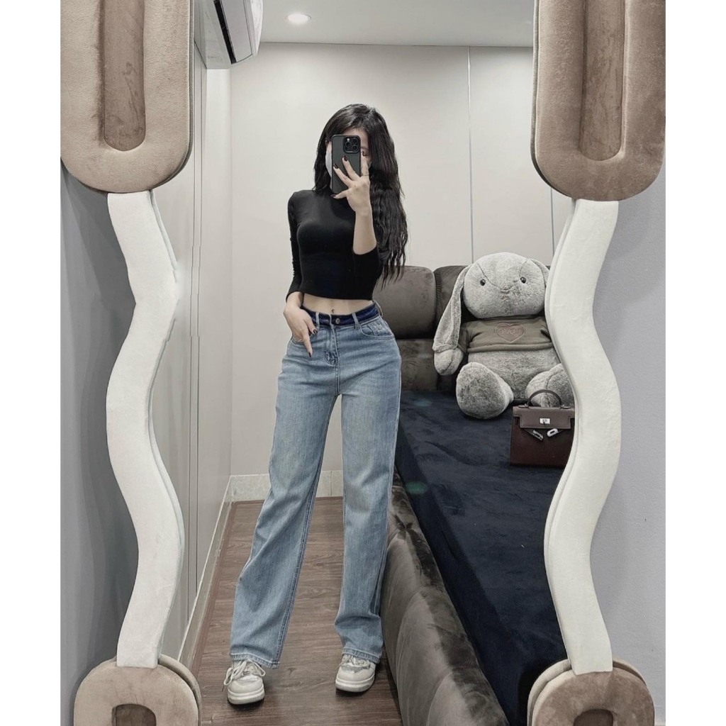 Quần Jean Nữ Suông Ống Rộng Thời Trang Midori Shop Quần Bò Nữ Ống Suông Cạp Cao Co Dãn LD04 | BigBuy360 - bigbuy360.vn