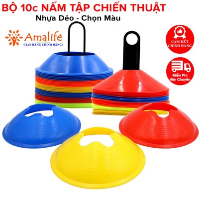 Bộ 10 Nấm Lùn Chiến Thuật Bóng Đá, Cone Tập Luyện Di Chuyển Patin Cao 5cm Chính Hãng Amalife (Chọn Màu)