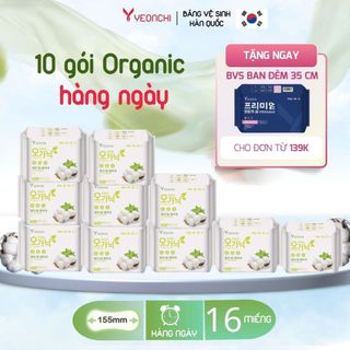  Combo 10 gói băng vệ sinh hàng ngày Yeonchi Organic 155mm 16 miếng  kháng khuẩn bông hữu cơ Hàn Quốc 