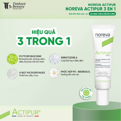 Kem bôi mụn giảm mụn kiềm dầu giảm bóng nhờn cho da dầu mụn Noreva Actipur 3 En 1 30ml