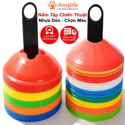 Bộ 10 Nấm Tập Chiến Thuật Bóng Đá, 10 Chiếc Cone Tập Luyện Thể Thao, Tâp Patin Chiều Cao 5cm Hãng Amalife