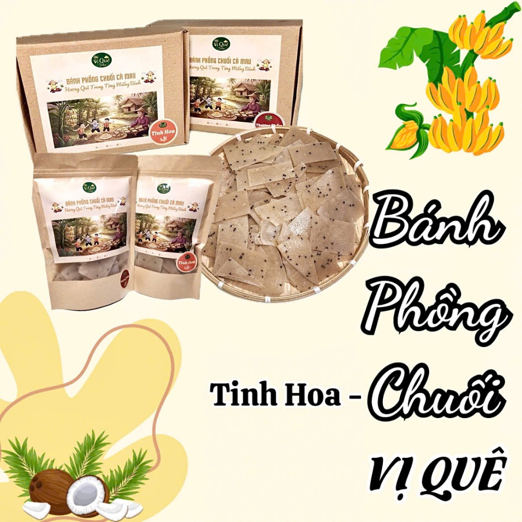 Chuối Tinh Hoa - Bánh Phồng Chuối Cà Mau VỊ QUÊ-Vị chuối và dừa hòa quyện hài hòa, ngọt dịu, dậy hươ