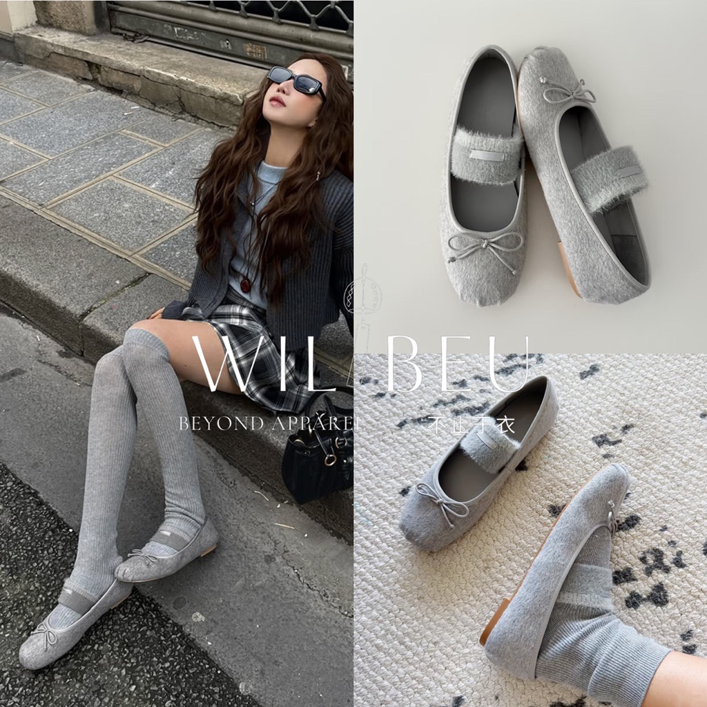 🎐ᵂᴵᴸᴮᴱᵁ🎐 (SẴN HOẢ TỐC) 𝑽𝒆𝒍𝒊𝒏 𝑴𝒂𝒓𝒚 𝑱𝒂𝒏𝒆𝒔 - Giày búp bê nữ lông dạ xám mềm mịn QCCC