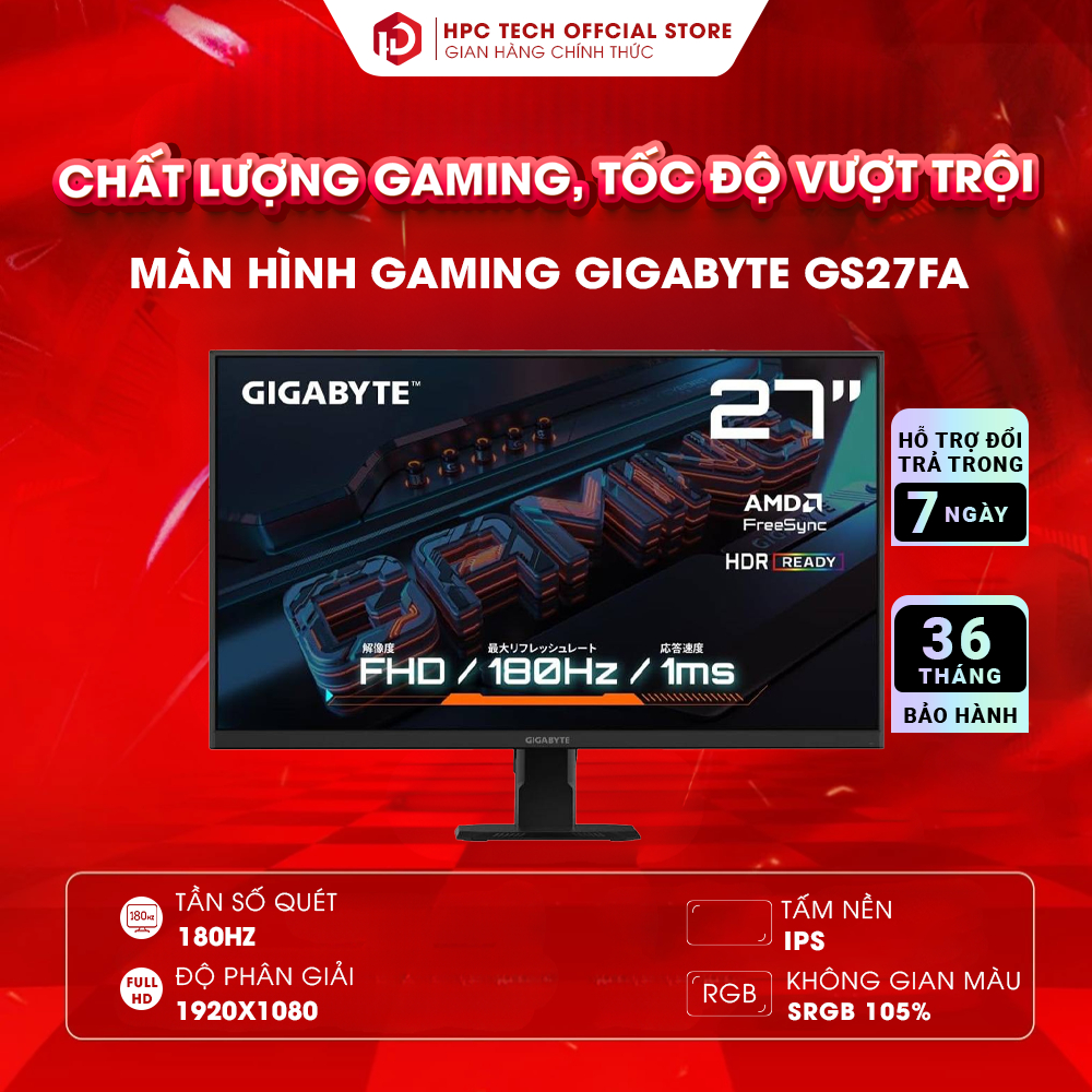 Màn hình LCD Gigabyte GS27FA Gaming 27inch FHD | IPS | 180Hz - Chính Hãng