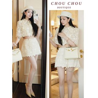    Sẵn - Hỏa Tốc   Set 3 Món Áo Choàng Ren KèmÁo Cúp Chân Váy Ngắn Chuẩn CHOUCHOU Dự Tiệc 