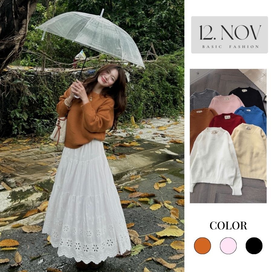 Áo len cổ tròn basic dáng rộng lửng TAG GẤU BEAR BASIC SWEATER NỮ 12.NOV 102