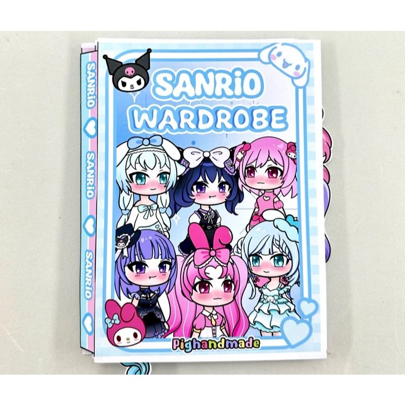 Đồ chơi bóc dán búp bê giấy Kuromi, Melody, Cinnamoroll Gacha - Mẫu Xanh mới nhiều trang phục