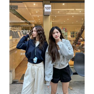  Áo khoác nỉ croptop mũ siêu to Áo hoodie zip dày dặn dáng rộng siêu xinh Miho Studio 