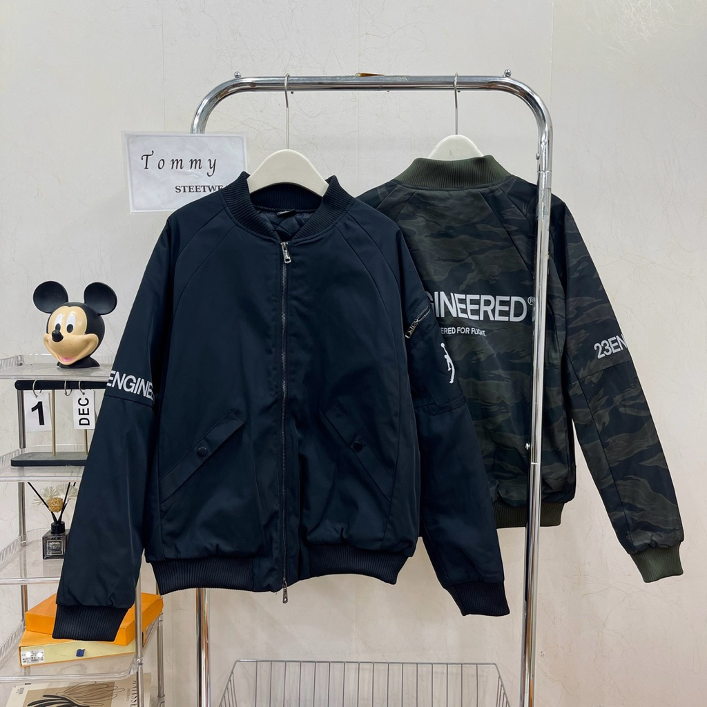 [✨ CHẤT LƯỢNG CAO] - Hai Màu Áo Khoác Bomber J0rdan 23 Engineered Chữ Sau Lưng Check Khoá Tay Áo - H