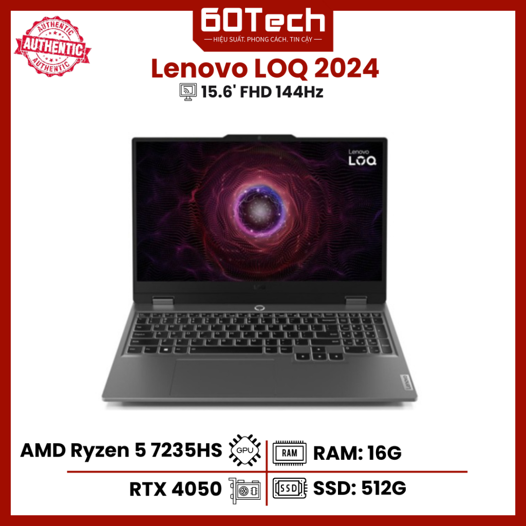 [Mới 100%] Newseal Lenovo LOQ 2024 15ARP9 (Ryzen 5 7235HS, RTX 4050 6GB, 12GB, 512GB, 15.6 FHD 144Hz