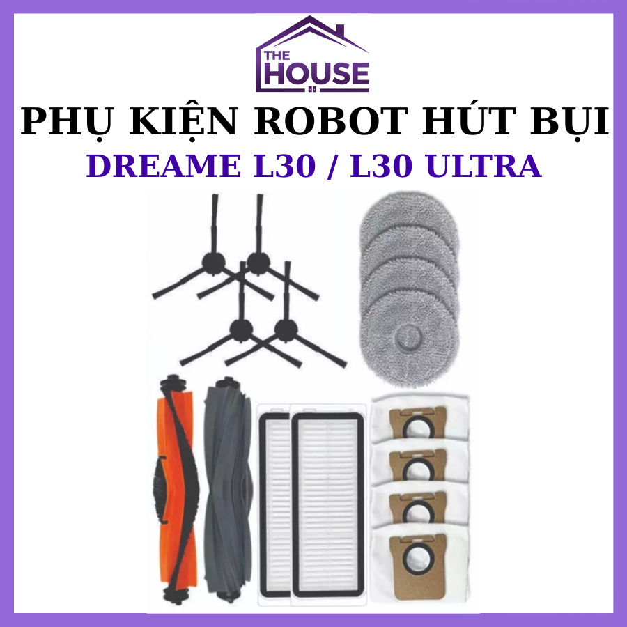 Phụ kiện Robot hút bụi Mi Dreame L30- L30 Ultra, Lọc hepa , Khăn, Chổi giữa, Chổi cạnh, Túi rác