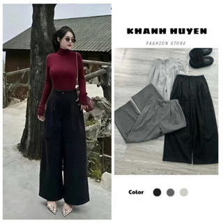  Quần dạ nữ ống rộng phối ly KH2008  dáng suông dài dày dặn giữ ấm mùa đông 