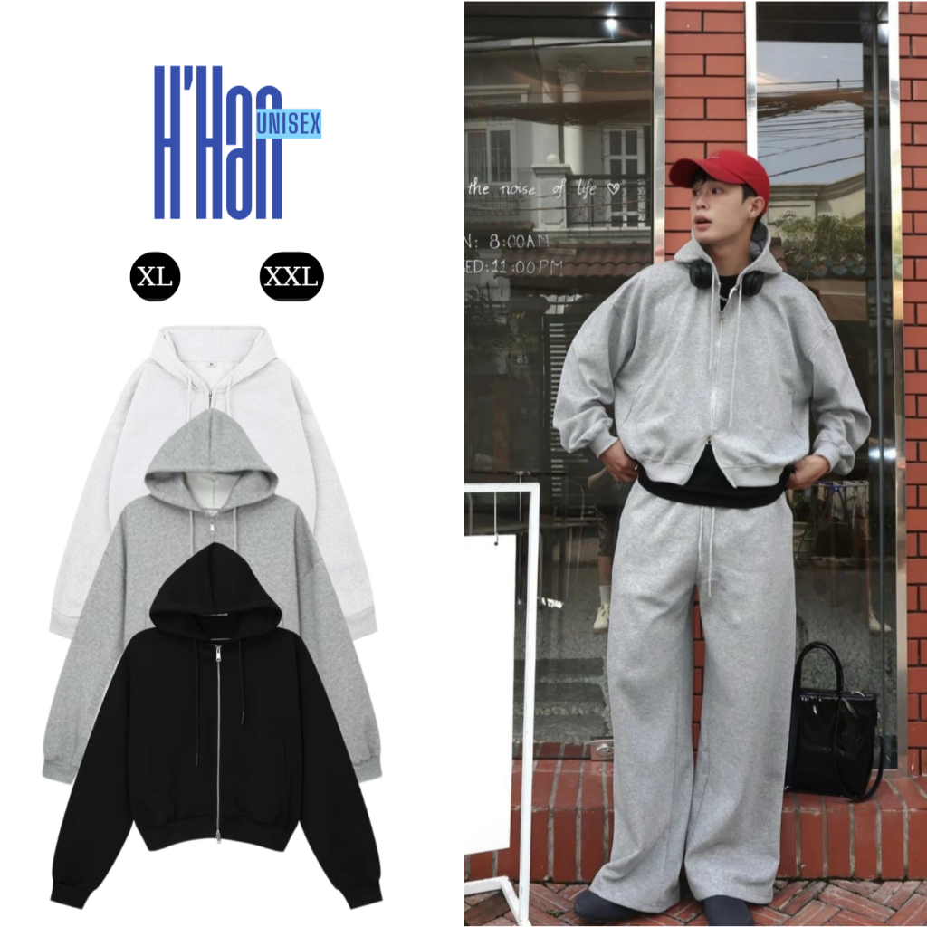 [Deal Mở Bán] Áo Hoodie Zip HHan Unisex Nỉ 2 Da Khóa 2 Đầu Form Rộng Phong Cách Hàn Quốc Mặc 4 Mùa C