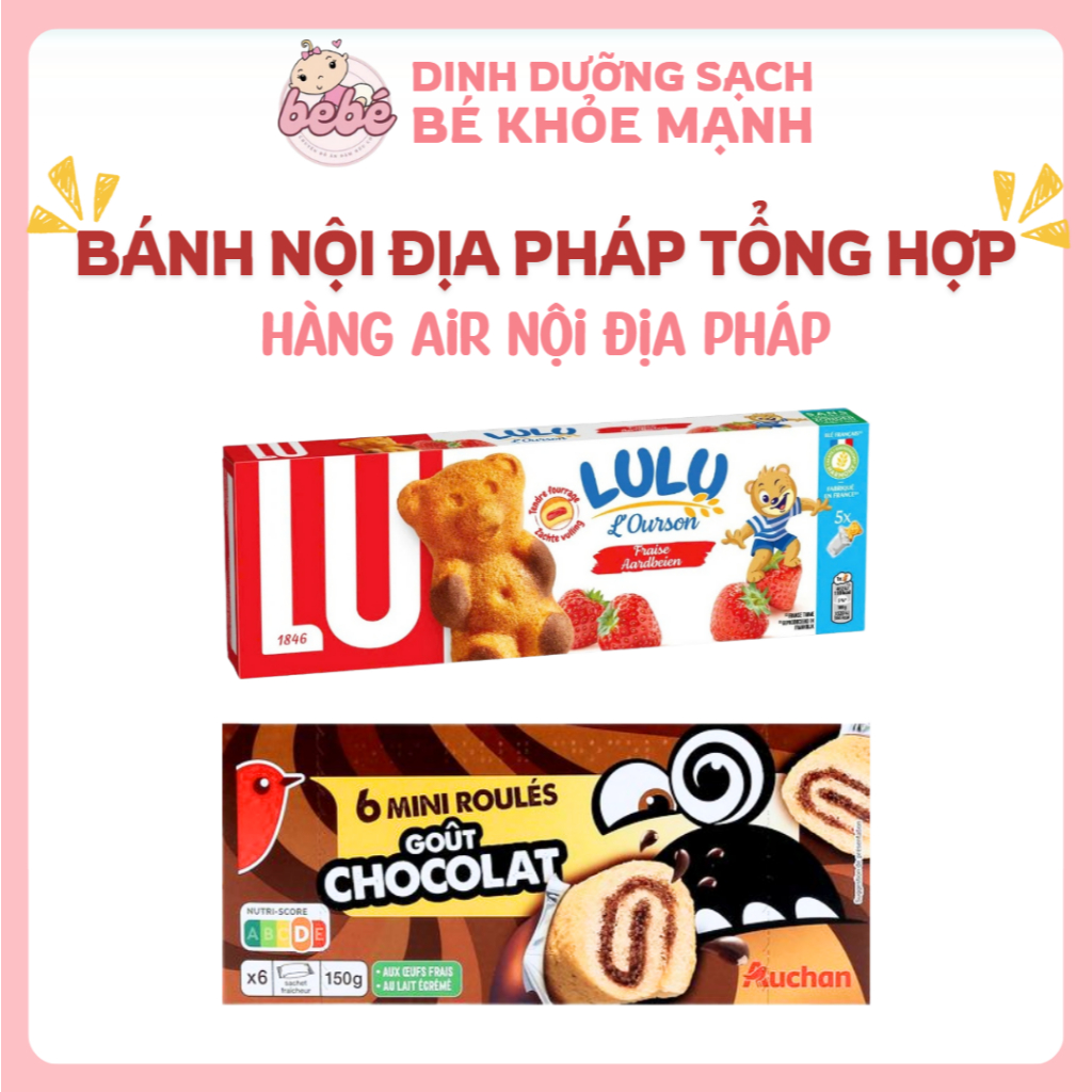(Bay air) Bánh gấu LULU, bánh cuộn mini Auchan nội địa Pháp siêu mềm nhân kem