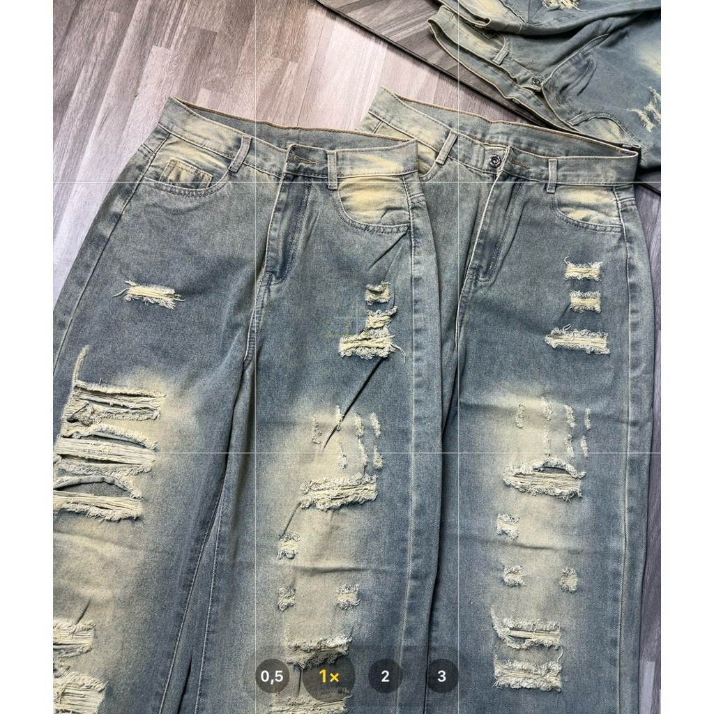 [Mã 5619] Quần Jeans Suông Màu Bụi Vàng Rách Cá Tính ( form to lùi size)