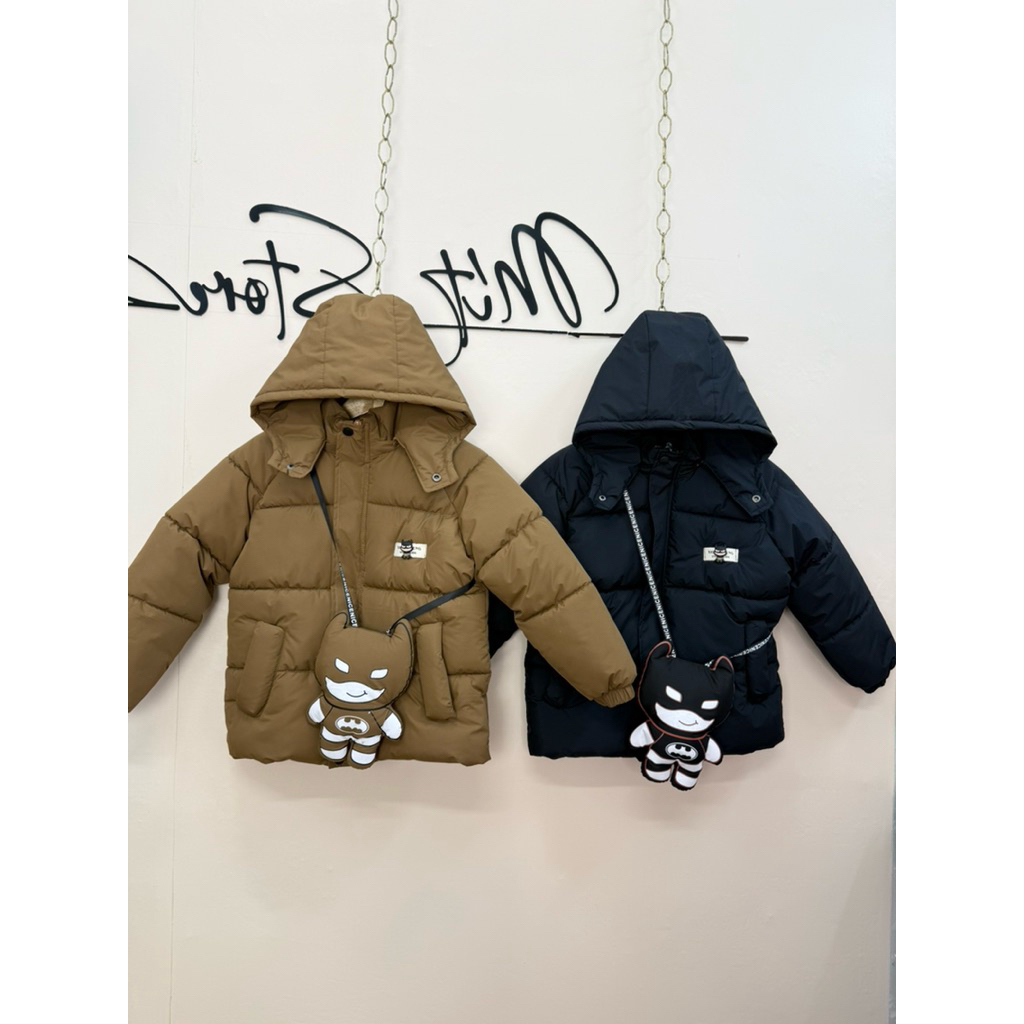 { Mitstore- Tặng Batman}- Áo khoác phao trần bông 3 lớp cho bé trai 13-36kg,mũ tháo rời, mẫu mới 202