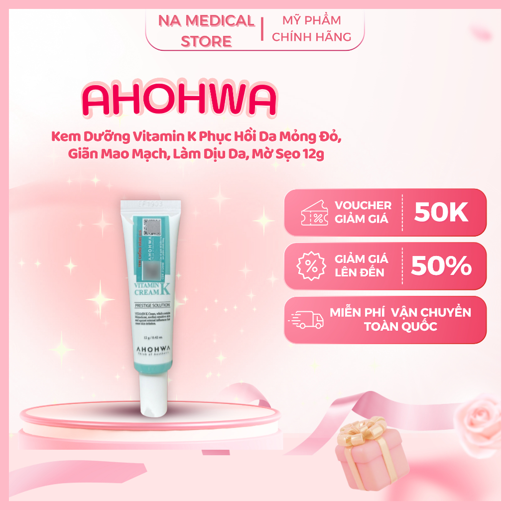 Kem Dưỡng Phục Hồi Ahohwa Vitamin K Phục Hồi Da Mỏng Đỏ, Giãn Mao Mạch, Làm Dịu Da, Mờ Sẹo (12g)