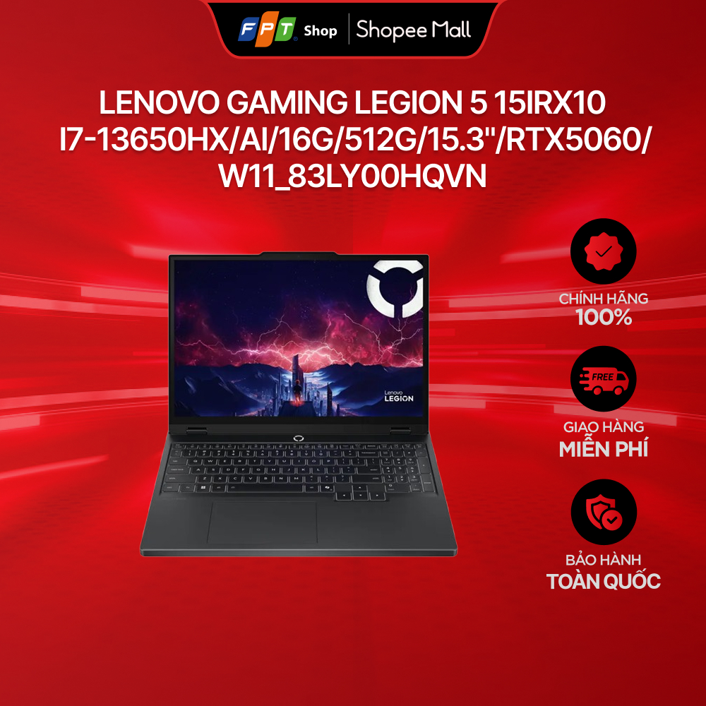 Laptop Lenovo Gaming Legion 5 15IRX10 i7-13650HX/AI/16G/512G/15.3""/RTX5060/W11_83LY00HQVN