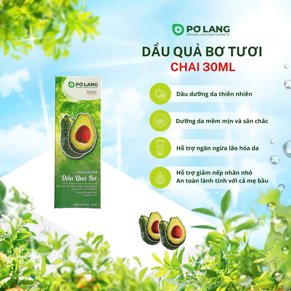 Dầu Quả Bơ 30ml, 10ml PƠ LANG giảm rạn da lão hoá phục hồi da thiên nhiên an toàn cho mẹ bầu SONA