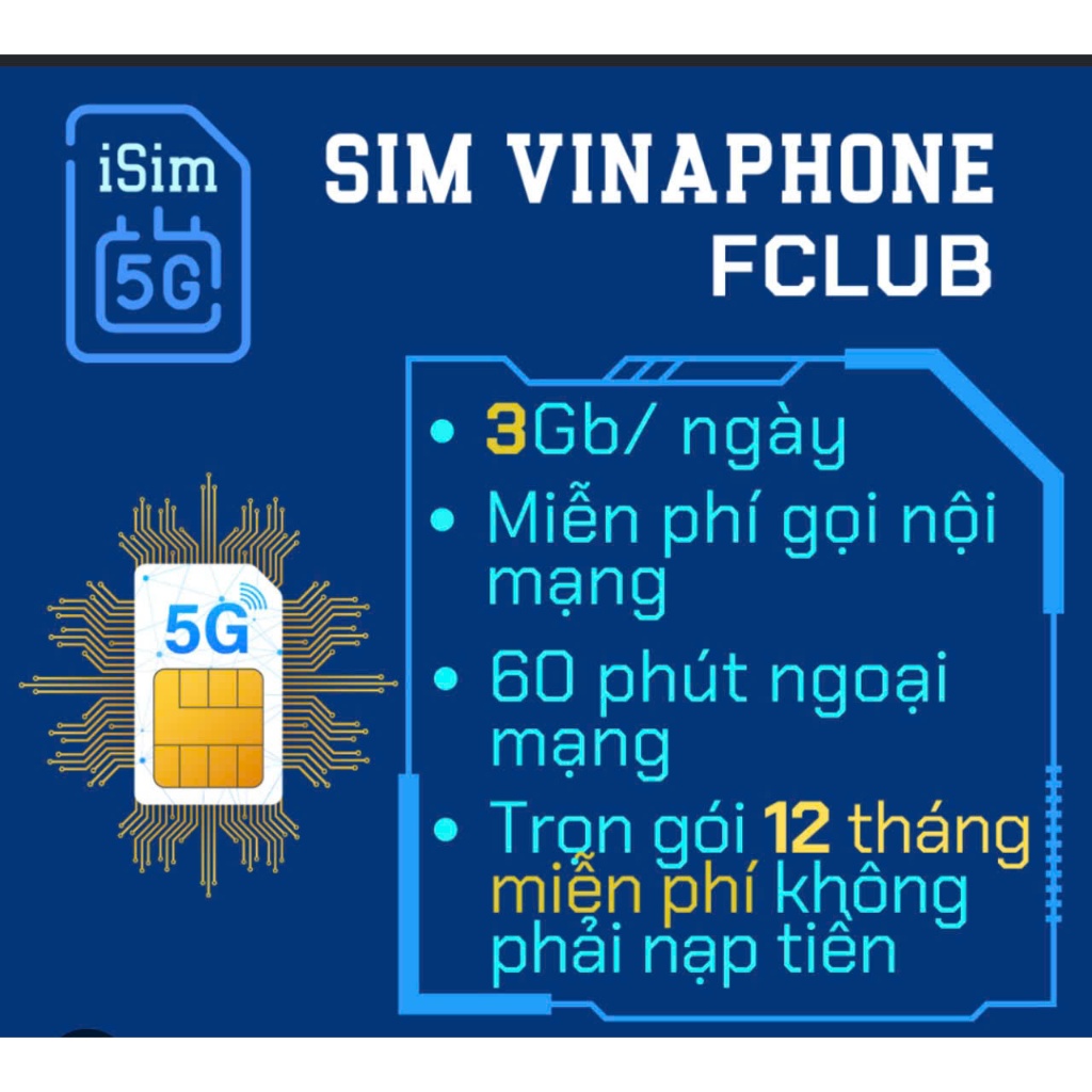 FCLUB Miễn Phí 1 Năm Sim Data 5G Vinaphone Tặng 90Gb/Tháng Full Tốc Độ Cao + 1500p Nội Mạng+ 60p mạn