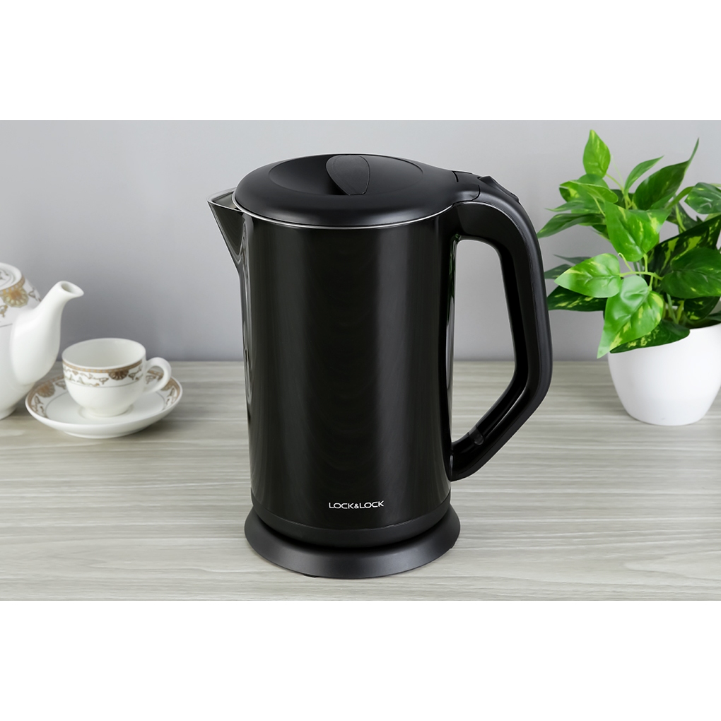 Ấm đun siêu tốc Lock&Lock EJK738BLK – 1.7L, 2 lớp cách nhiệt, đế xoay 360°, màu đen sang trọng